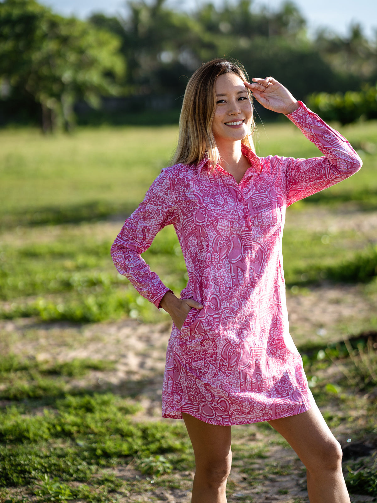 Abby Dress in Rum Jungle Pink Three Islands