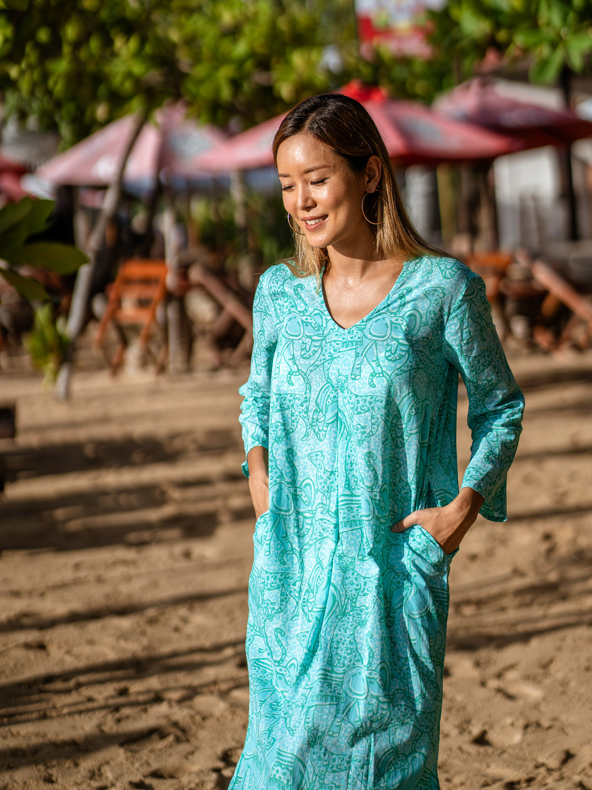 St. Kitts Caftan in Rum Jungle Green Three Islands